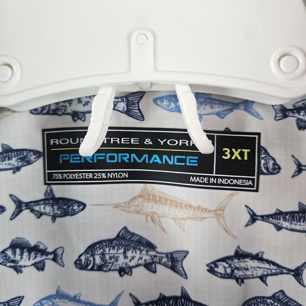 NEW Roundtree & Yorke Performance Shirt Men 3XT Short Sleeve Fishes Print White - Picture 3 of 10